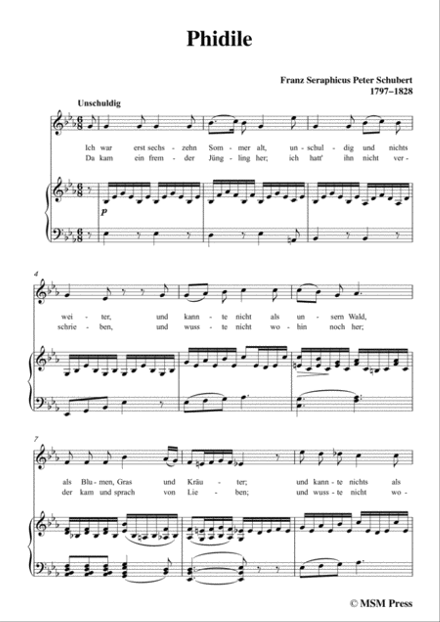 Schubert-Phidile,in E flat Major,for Voice&Piano Voice scores gallery preview page 3