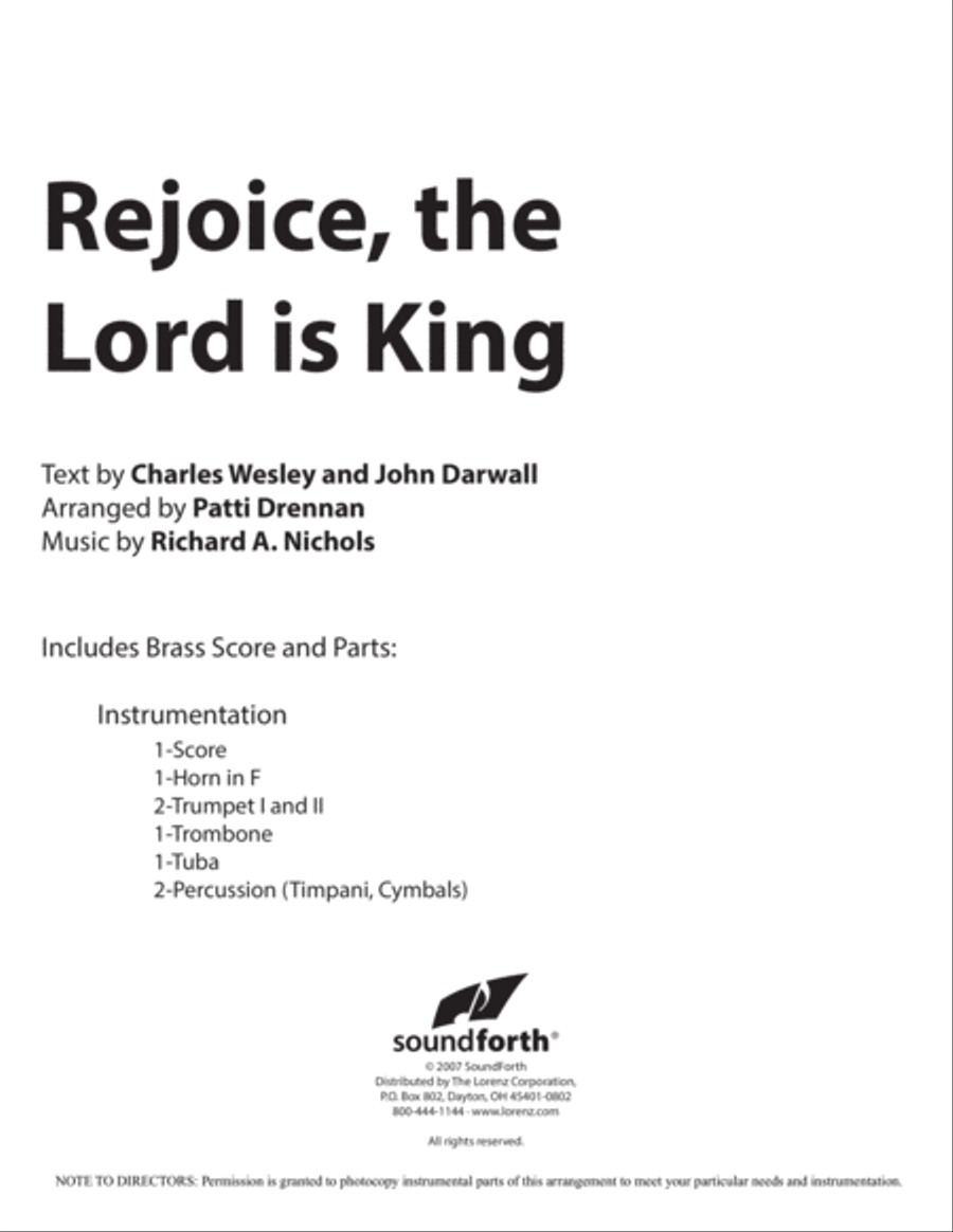 Rejoice, the Lord Is King - Orchestral Score and Parts