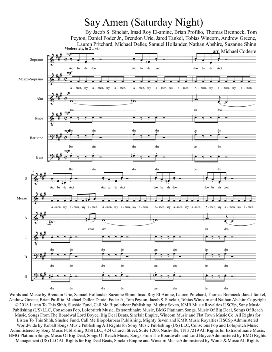 Say Amen (saturday Night) Divisi scores gallery preview page 1