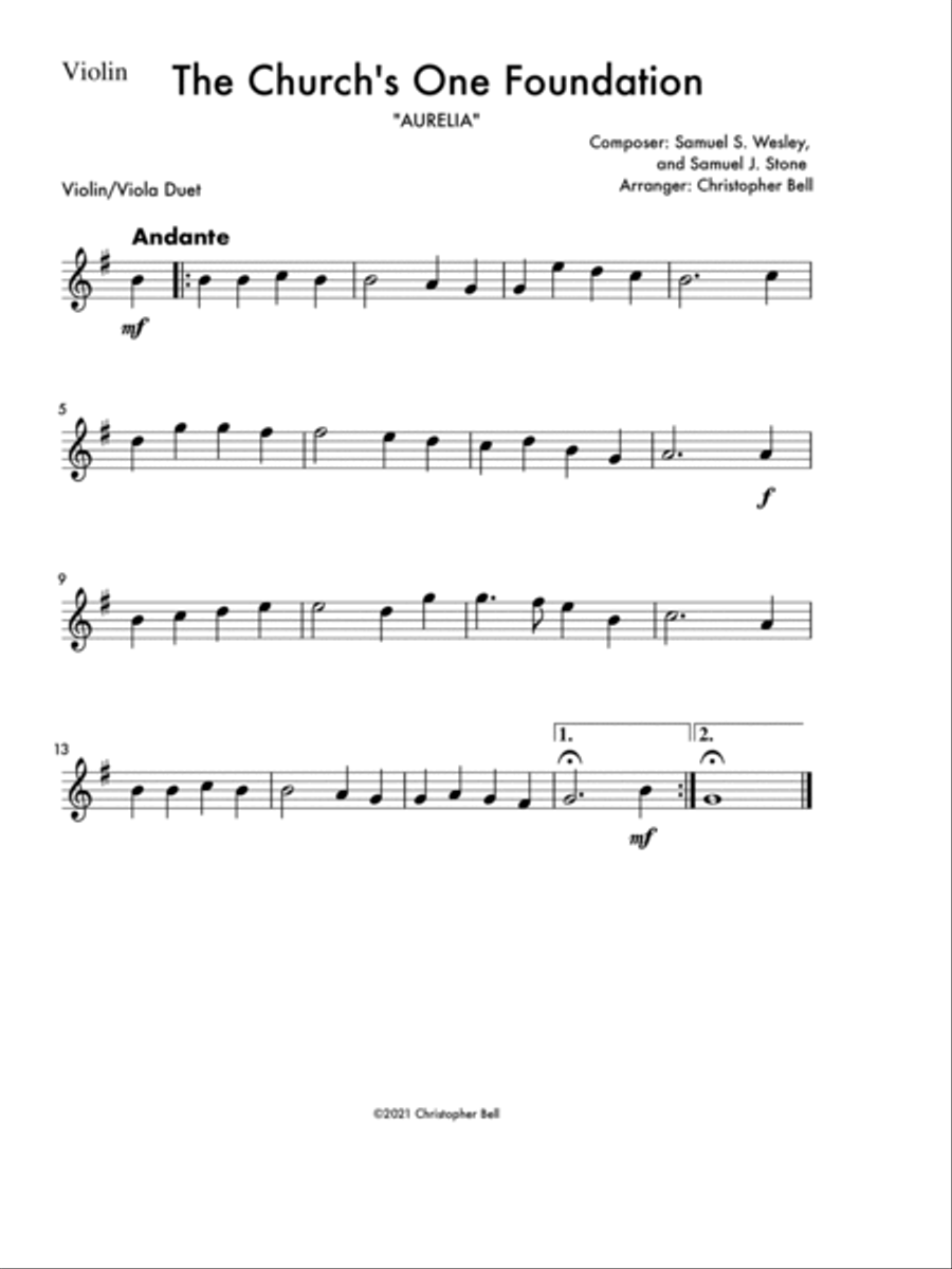 The Church's One Foundation - Violin/Viola Duet String Duet scores gallery preview page 2