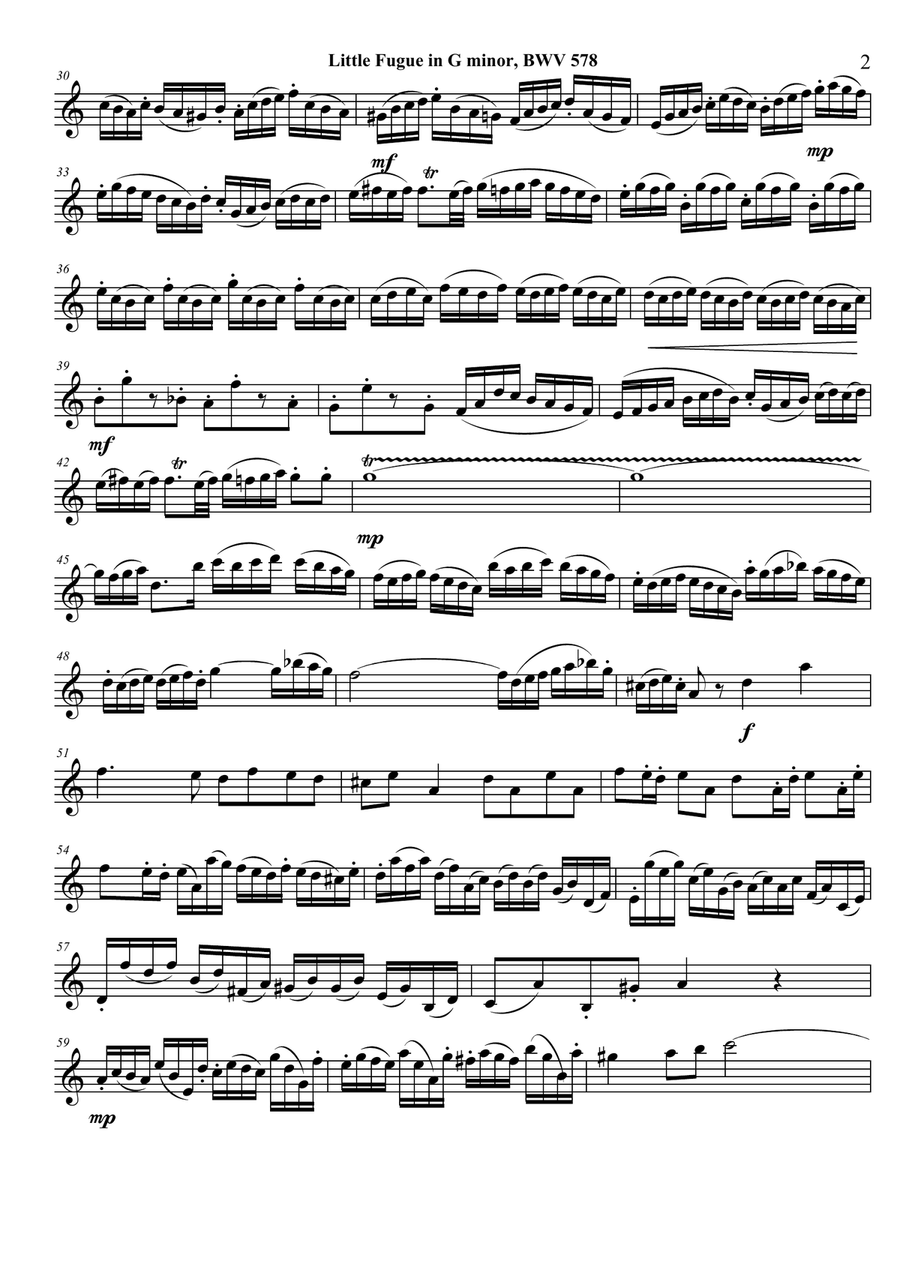 Little Fugue in G minor, BWV 578-3 Bb clarinets,bass clarinet Clarinet Quartet scores gallery preview page 2