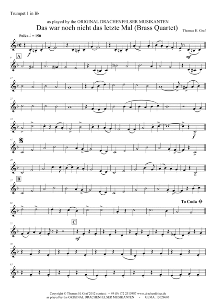 Das war noch nicht das letzte Mal - German Polka - Oktoberfest - Brass Quartet Brass Quartet scores gallery preview page 5