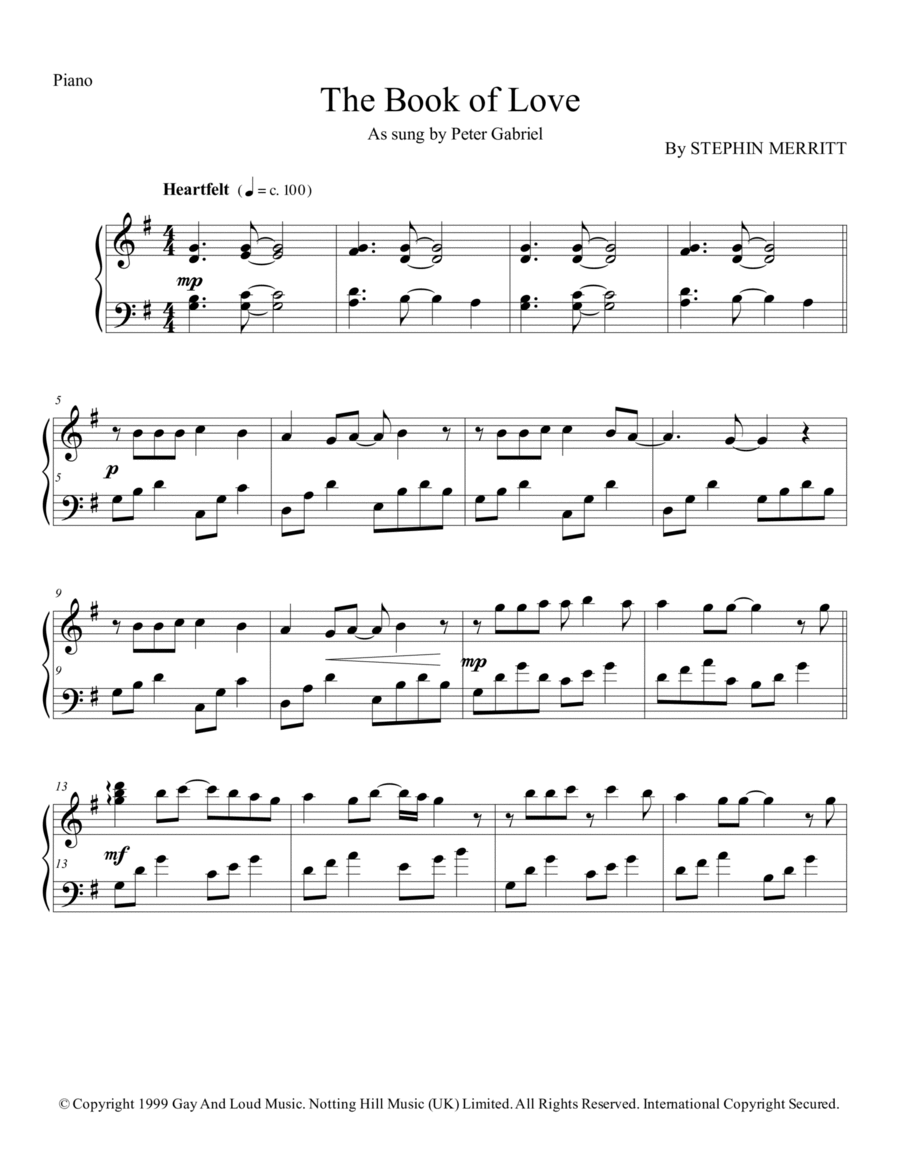 The Book Of Love Piano Solo scores gallery preview page 1