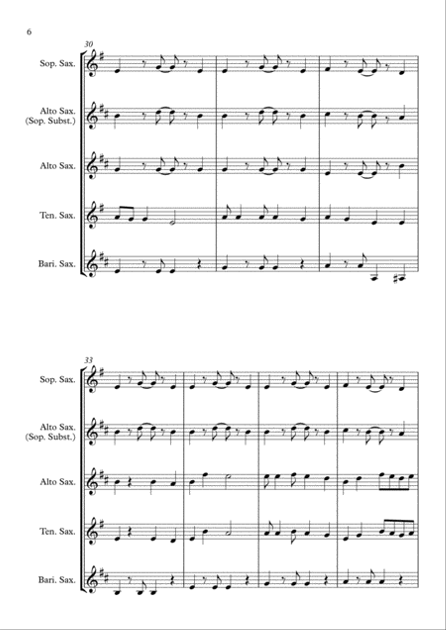 Shape Of You Saxophone Quartet scores gallery preview page 6