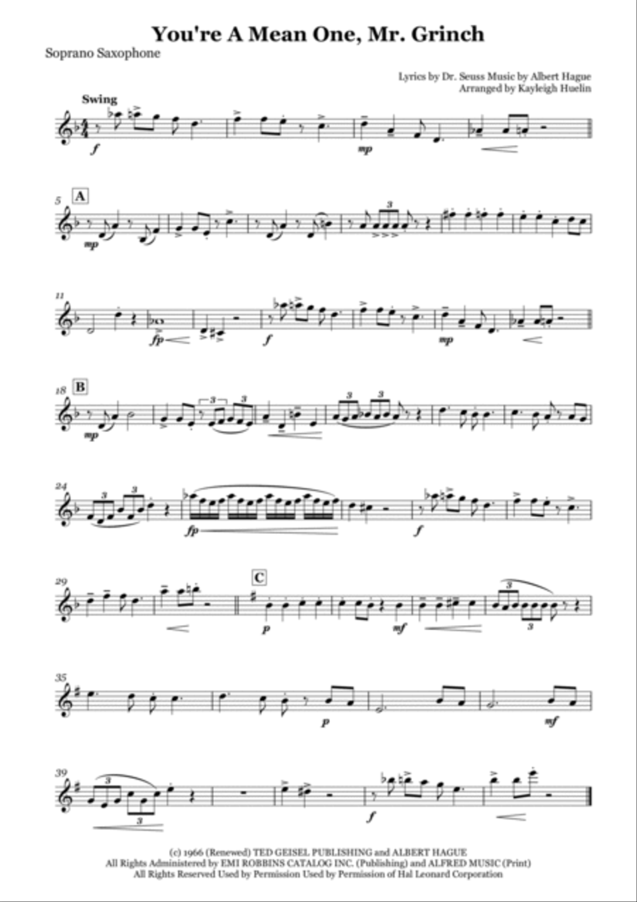 You're A Mean One, Mr. Grinch Saxophone Quartet scores gallery preview page 4