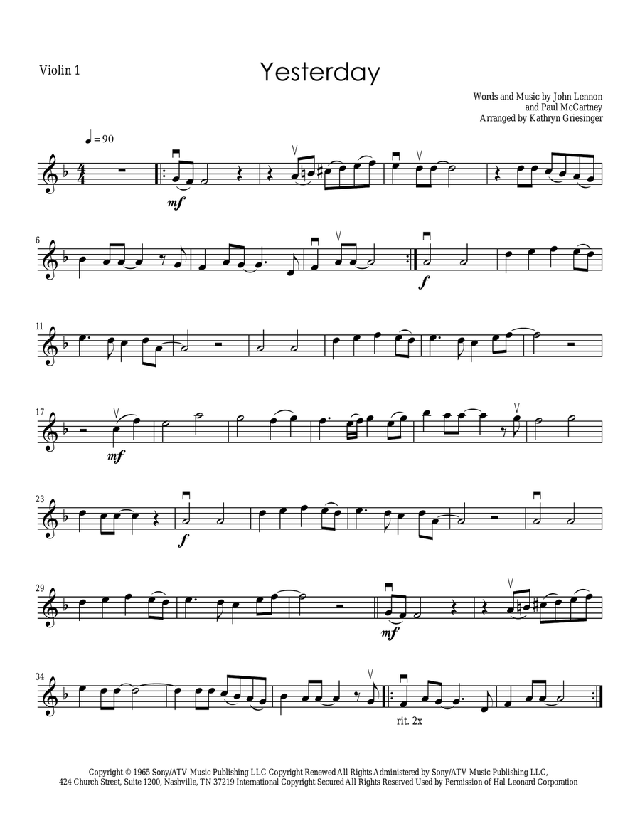 Yesterday String Quartet scores gallery preview page 1