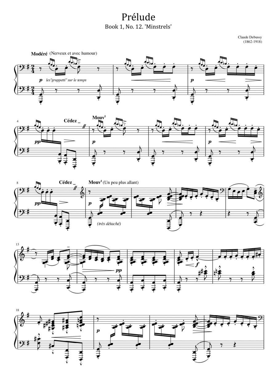Debussy Preludes, Livre 1, L.117 No. 12, Minstrels - For Piano Solo Original Piano Solo scores gallery preview page 1