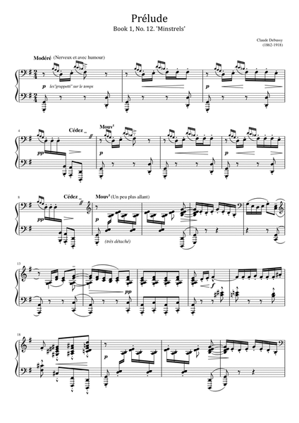 Debussy Preludes, Livre 1, L.117 No. 12, Minstrels - For Piano Solo Original image number null