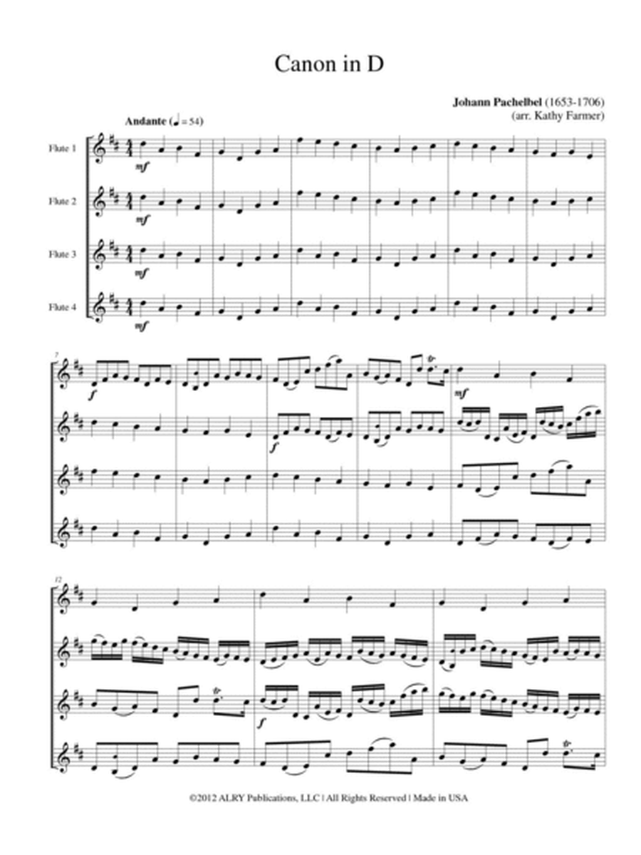 Canon in D for Flute Quartet
