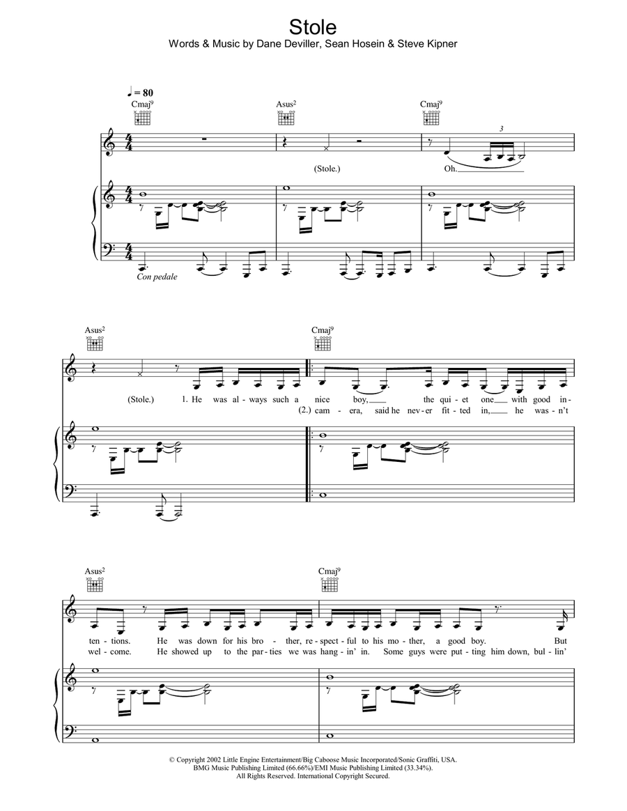 Stole Piano, Vocal, Guitar scores gallery preview page 1