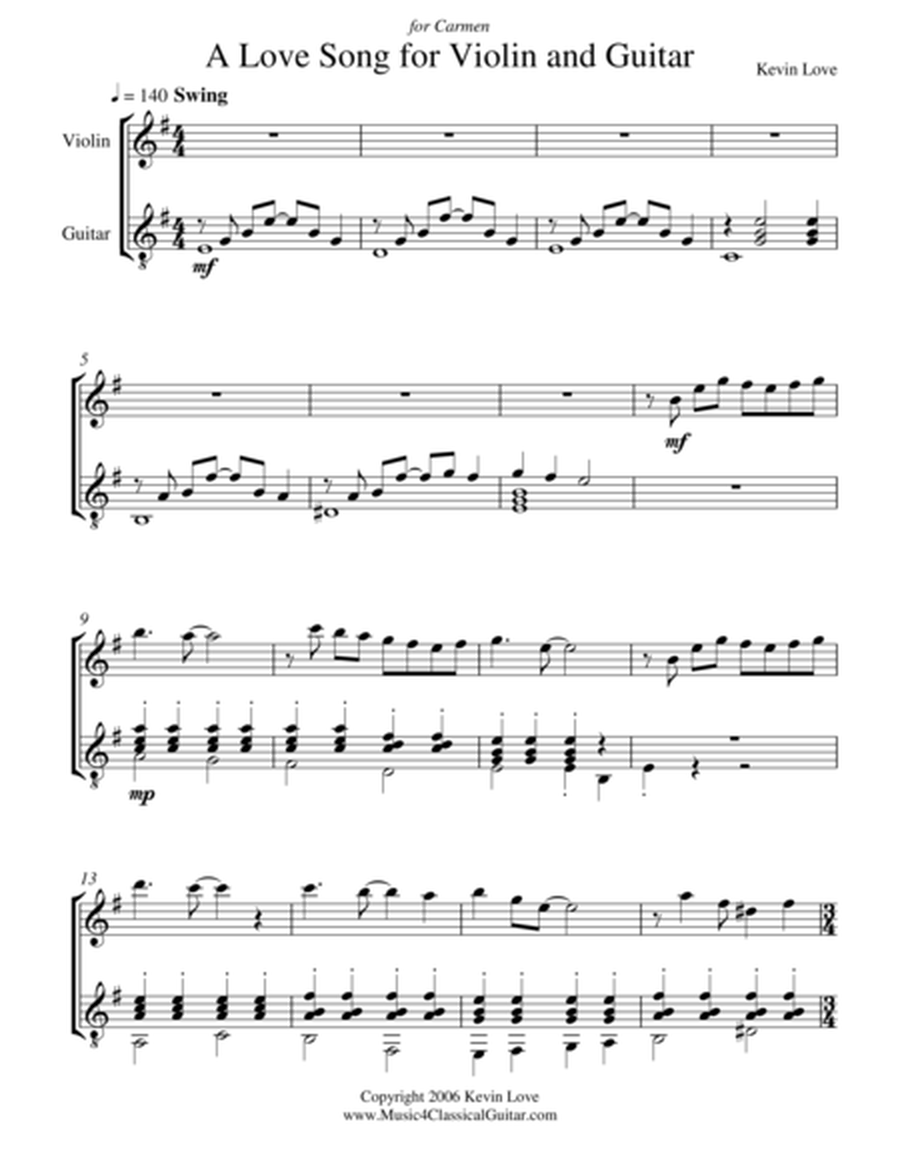 A Love Song for Violin and Guitar - Score and Parts image number null