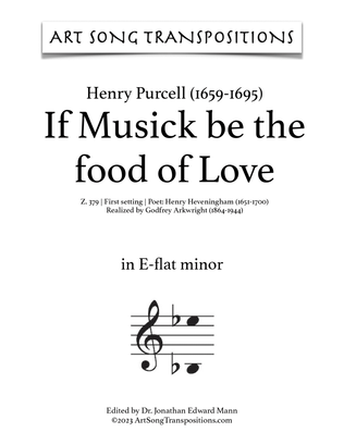 Book cover for PURCELL: If Musick be the food of Love, Z. 379 (first setting, transposed to E-flat minor)