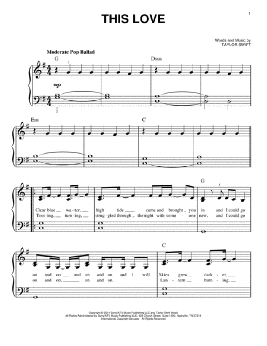 This Love This Love Easy Piano scores gallery preview page 1
