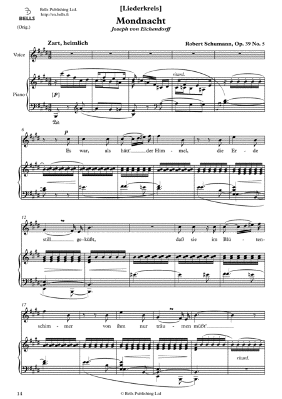 Mondnacht, Op. 39 No. 5 (Original key. E Major) Voice Solo scores gallery preview page 1