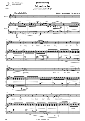 Mondnacht, Op. 39 No. 5 (Original key. E Major)