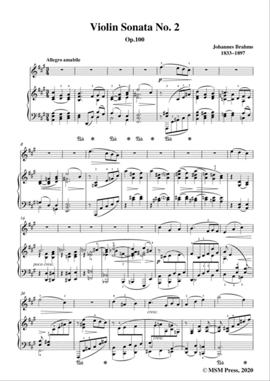 Brahms-Violin Sonata No. 2 in A Major,Op.100,for Violin and Piano Violin Solo scores gallery preview page 3