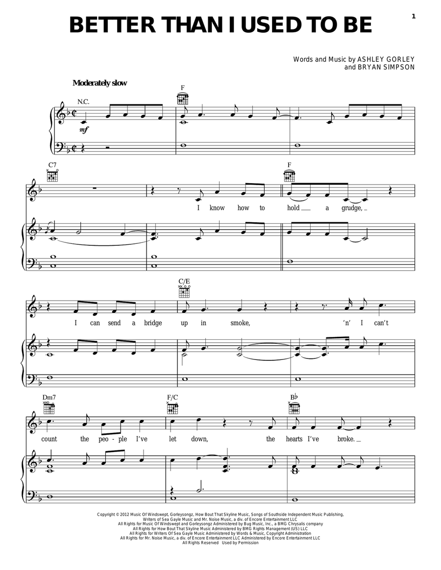 Better Than I Used To Be Better Than I Used To Be Piano, Vocal, Guitar scores gallery preview page 1