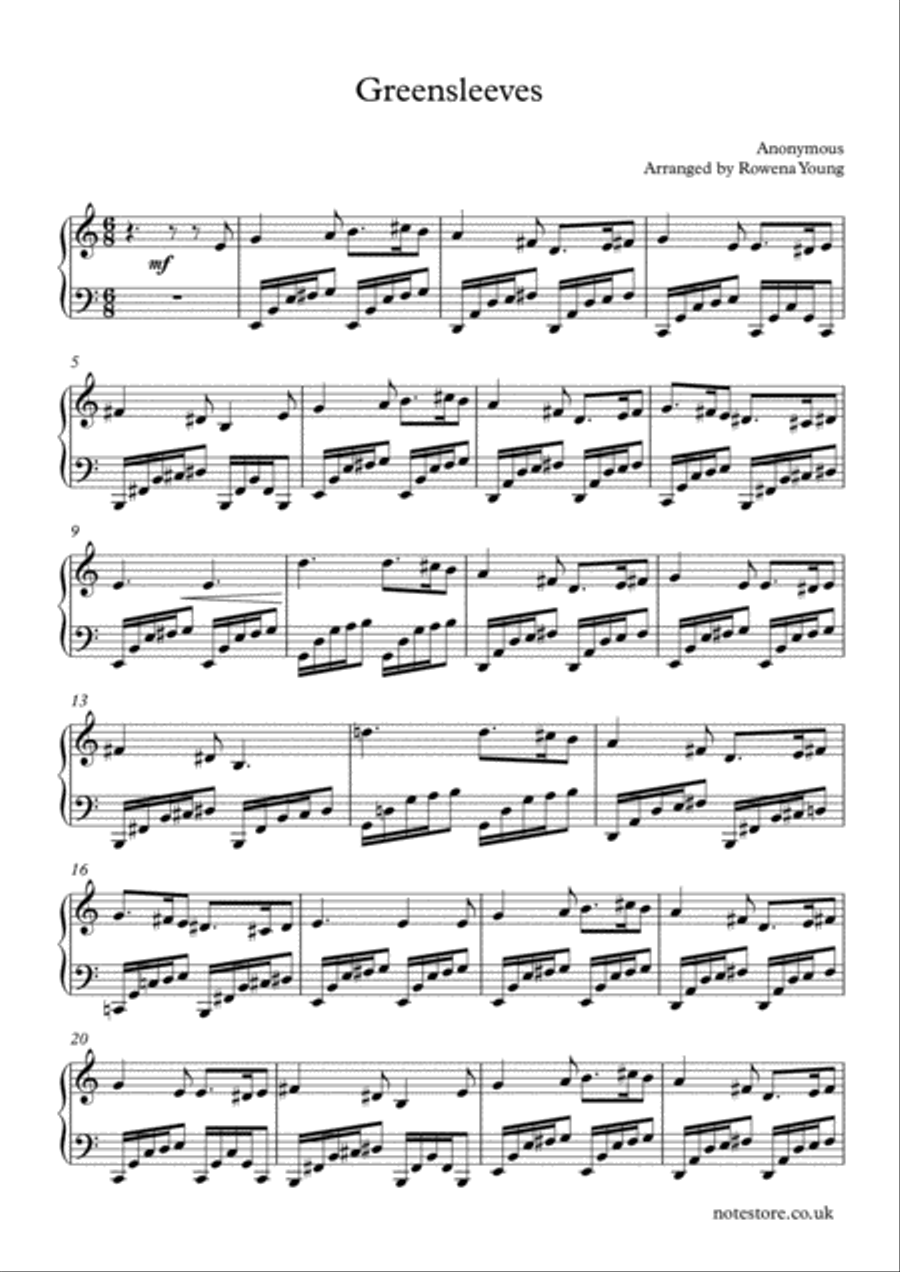 Greensleeves Piano Solo Greensleeves Piano Solo Piano Solo scores gallery preview page 1