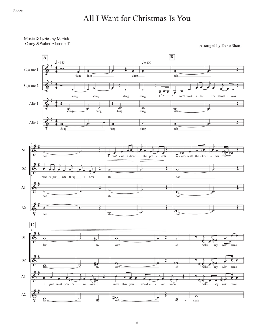 All I Want For Christmas Is You SSAA scores gallery preview page 1