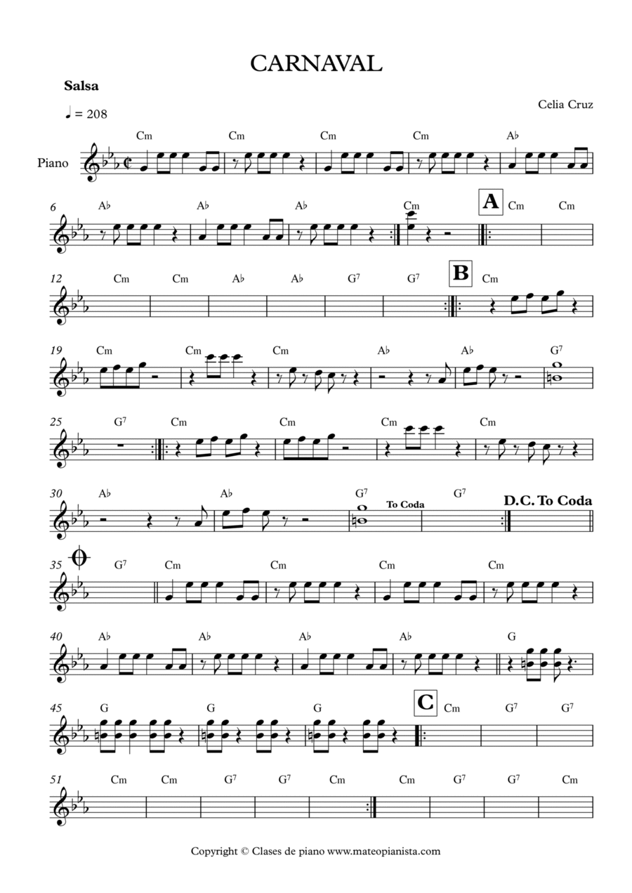 La Vida Es Un Carnaval Easy Piano scores gallery preview page 1