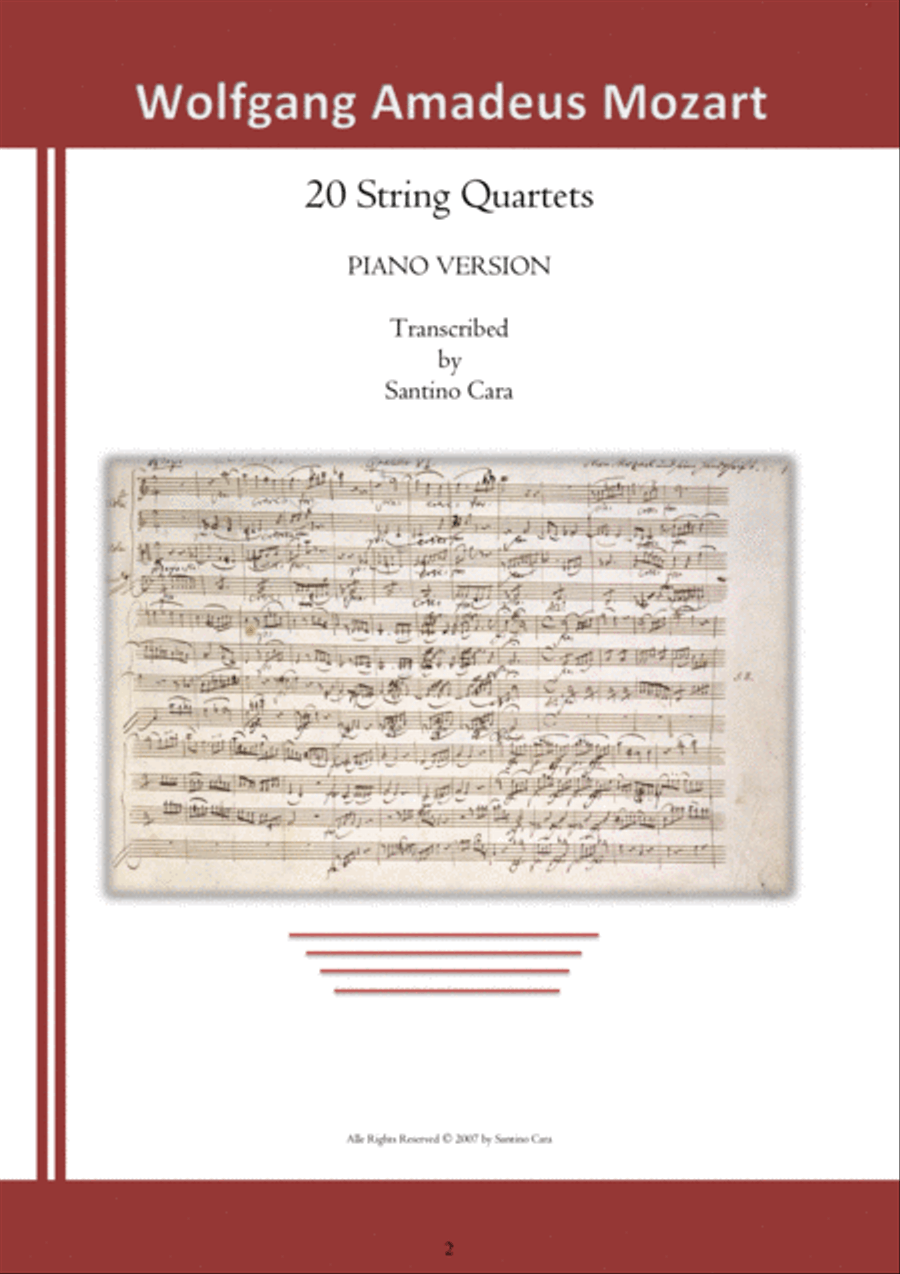 Mozart - 20 String Quartets - Piano Version Cello scores gallery preview page 2