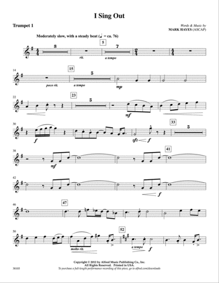 I Sing Out: 1st B-flat Trumpet B-Flat Trumpet scores gallery preview page 1