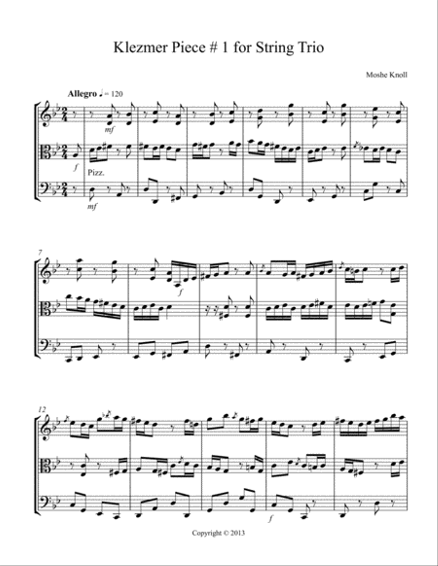Klezmer Piece # 1 for String Trio String Trio scores gallery preview page 1