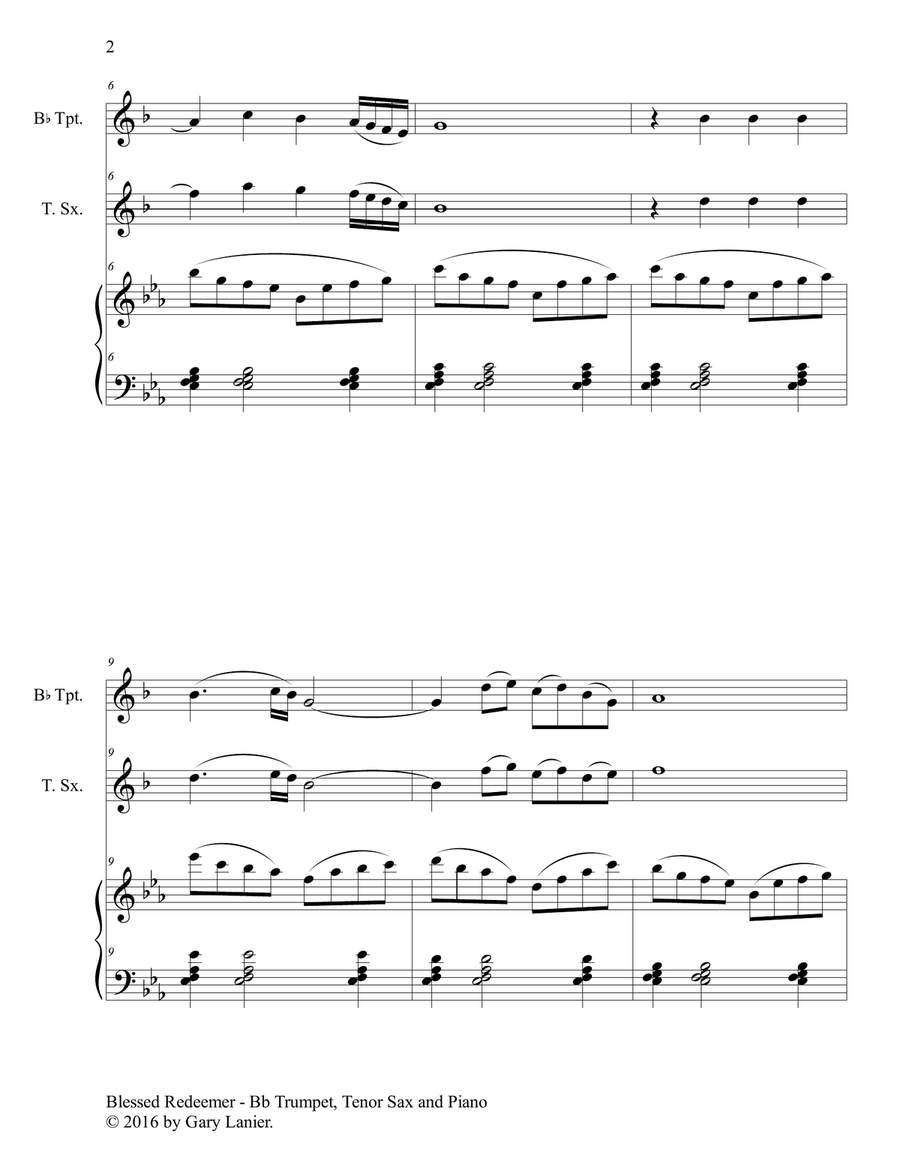 BLESSED REDEEMER (Trio – Bb Trumpet, Tenor Sax & Piano with Score/Parts) Tenor Saxophone scores gallery preview page 3