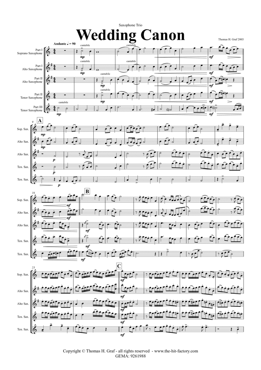 Wedding Canon - Festive Concert Piece - SaxophoneTrio Woodwind Trio scores gallery preview page 1