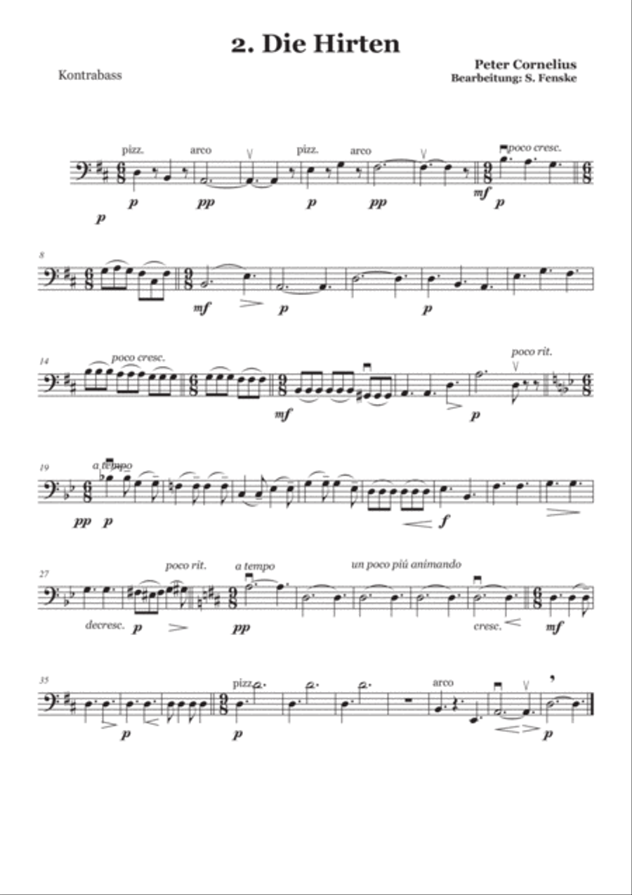 Peter Cornelius Weihnachtslieder - 2. Die Hirten Double bass Double Bass scores gallery preview page 1