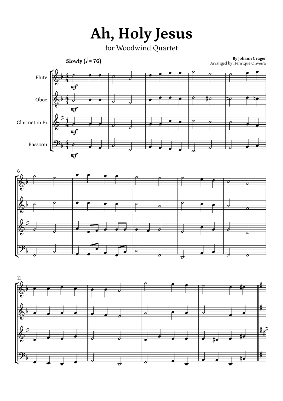 Ah, Holy Jesus (Woodwind Quartet) - Easter Hymn Woodwind Quartet scores gallery preview page 1