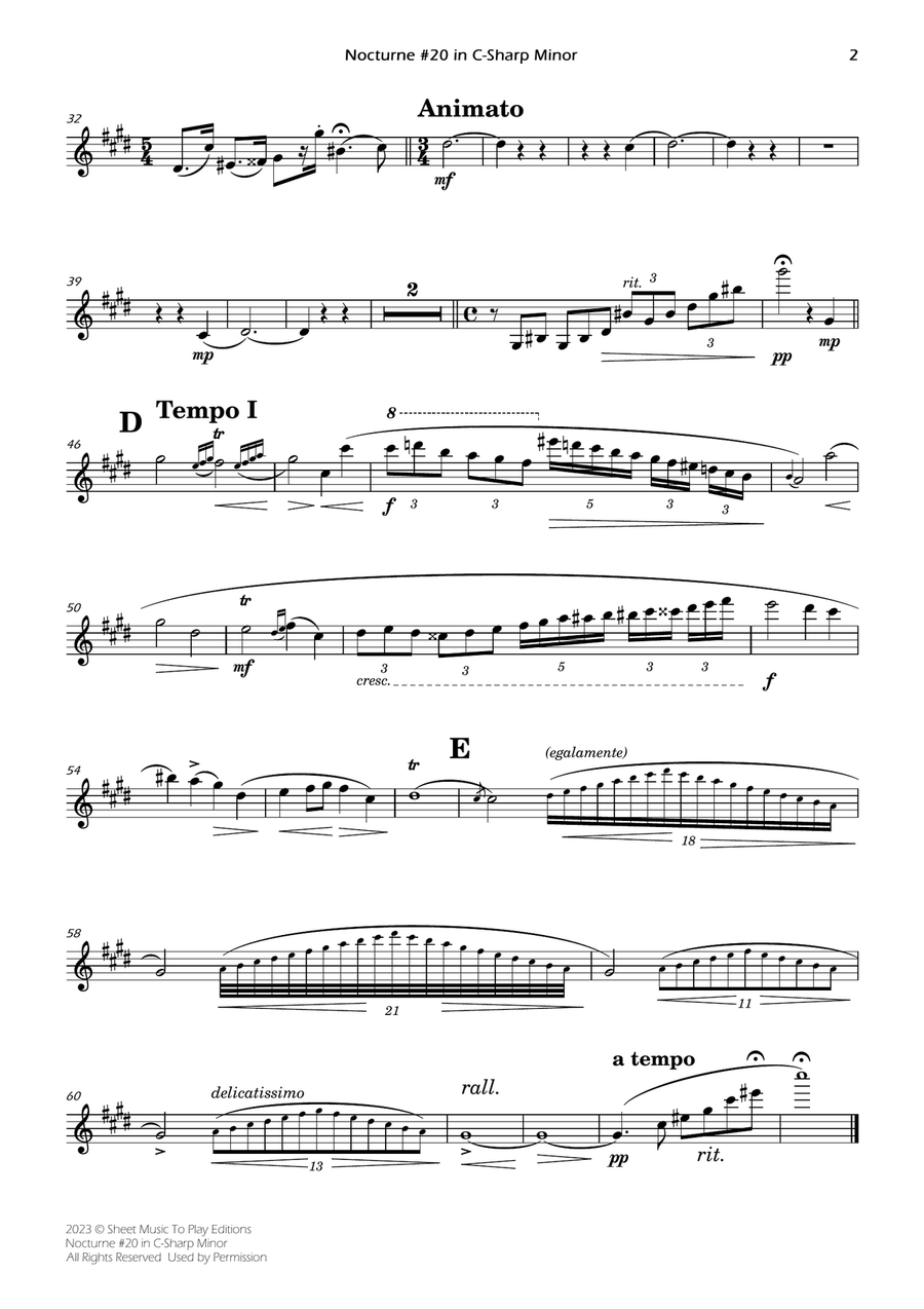 Nocturne No.20 in C Sharp minor - Violin Solo, Strings and Piano (Individual Parts) image number null