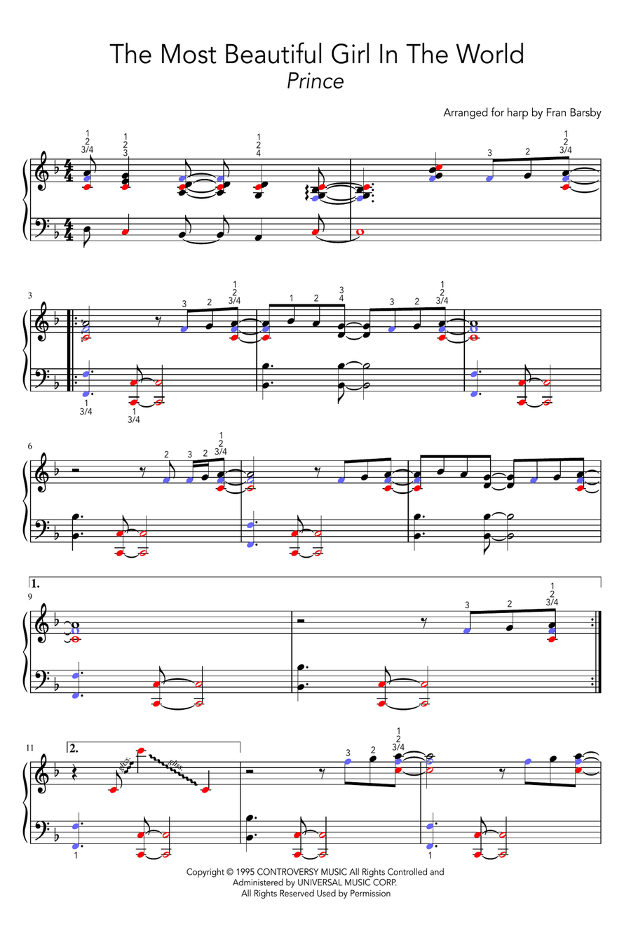 The Most Beautiful Girl In The World Celtic Harp scores gallery preview page 1