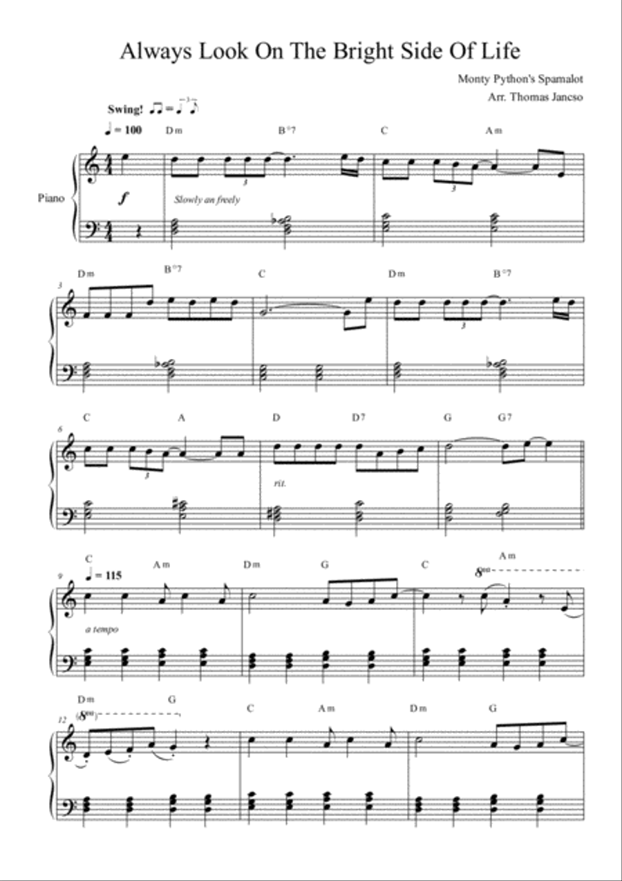 Always Look On The Bright Side Of Life Piano Solo scores gallery preview page 1