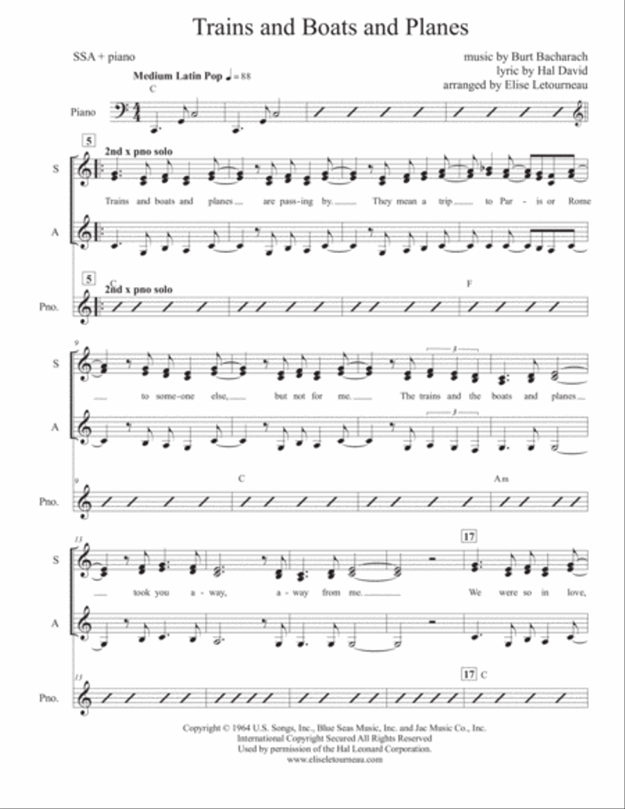 Trains And Boats And Planes SSA scores gallery preview page 1