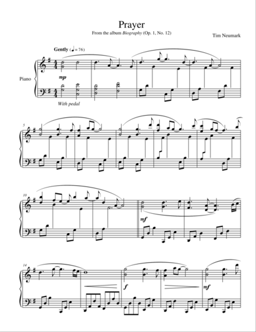 Prayer Prayer Piano Solo scores gallery preview page 1