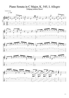 Piano Sonata No. 16 in C major, K. 545 Allegro (Solo Fingerstyle Guitar Tab)