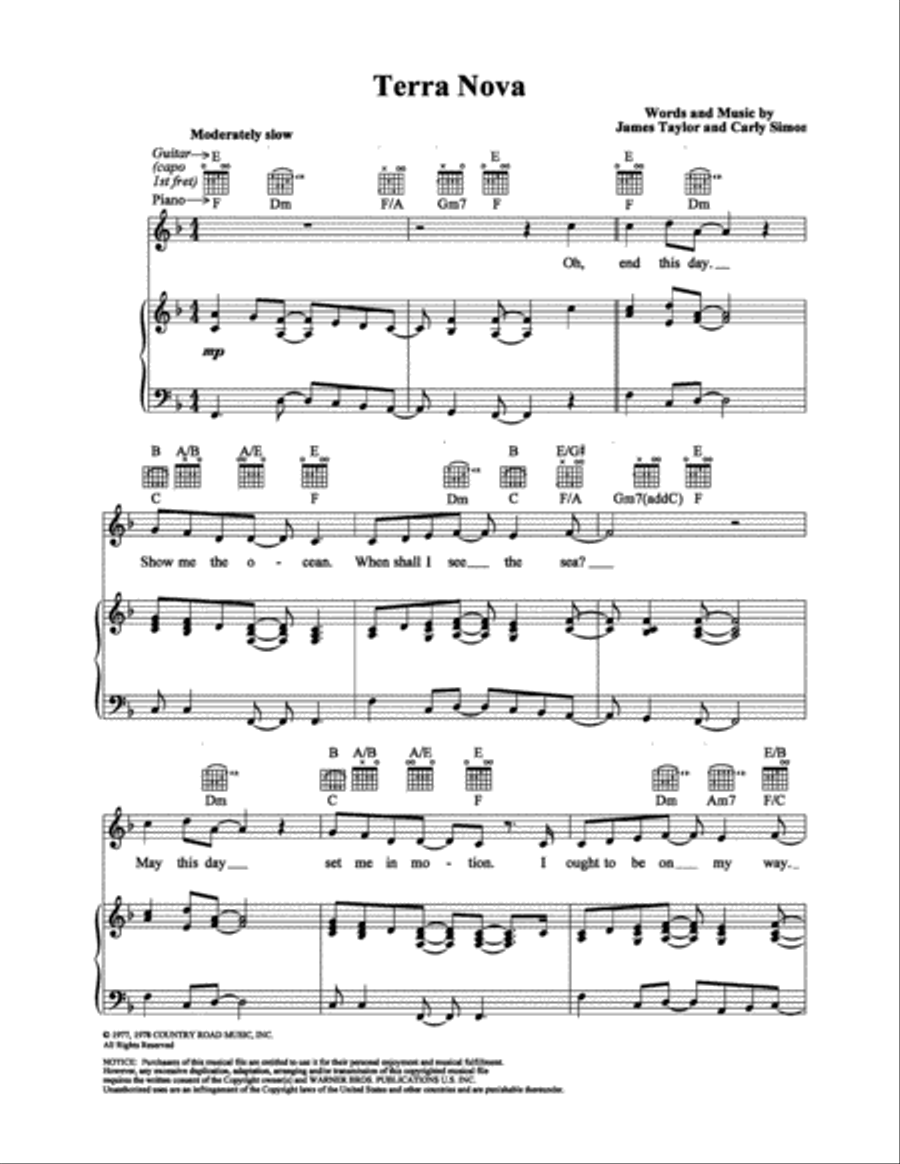 Terra Nova Piano, Vocal, Guitar scores gallery preview page 1