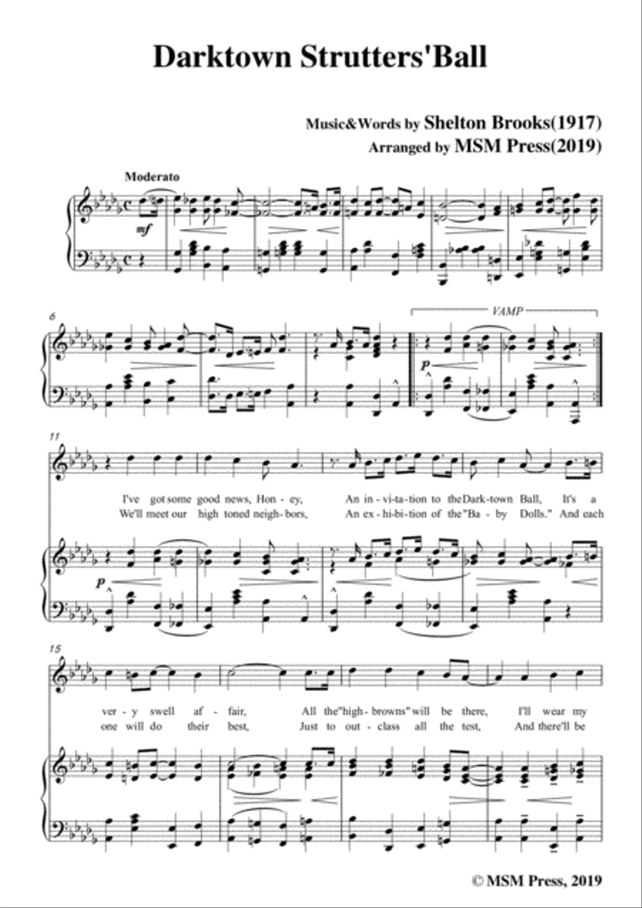 Shelton Brooks-Darktown Strutters'Ball,in D flat Major,for Voice and Piano Voice Solo scores gallery preview page 3