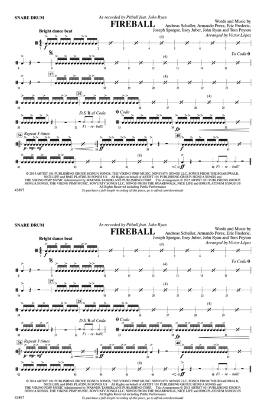 Fireball: Snare Drum Marching Band scores gallery preview page 1