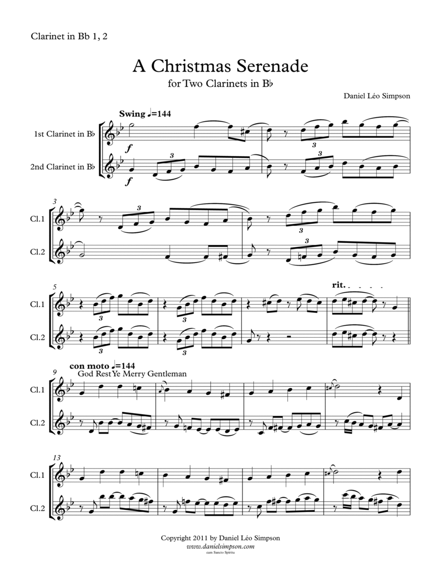 Christmas Serenade for 2 Bb Clarinets Christmas Serenade for 2 Bb Clarinets Clarinet Duet scores gallery preview page 1