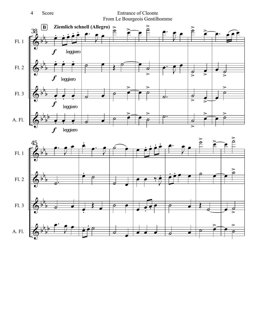 Entrance of Cleonte set for flute quartet Flute Quartet scores gallery preview page 5
