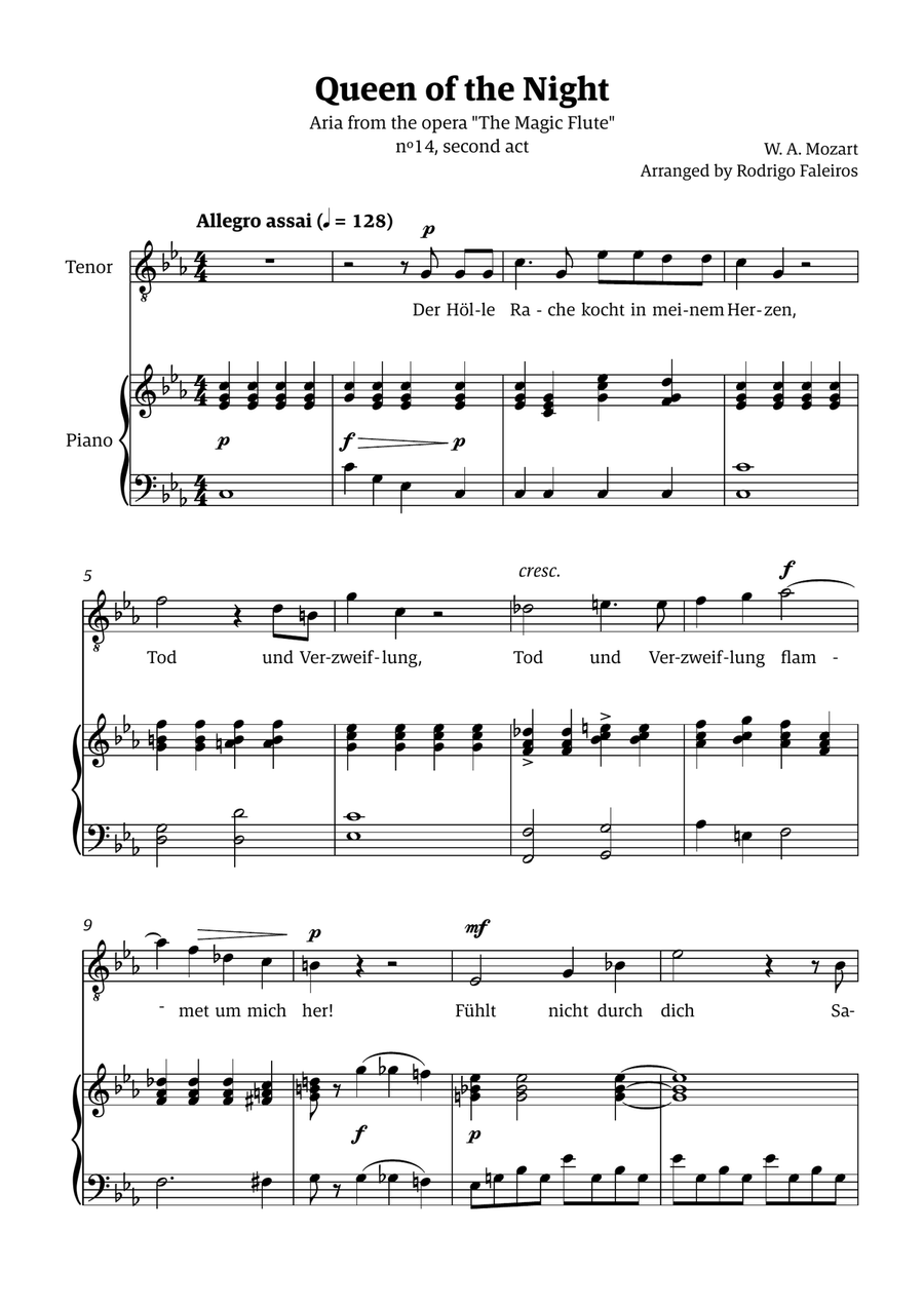 Queen of the Night (aria) - for TENOR in C minor Chamber Music scores gallery preview page 1