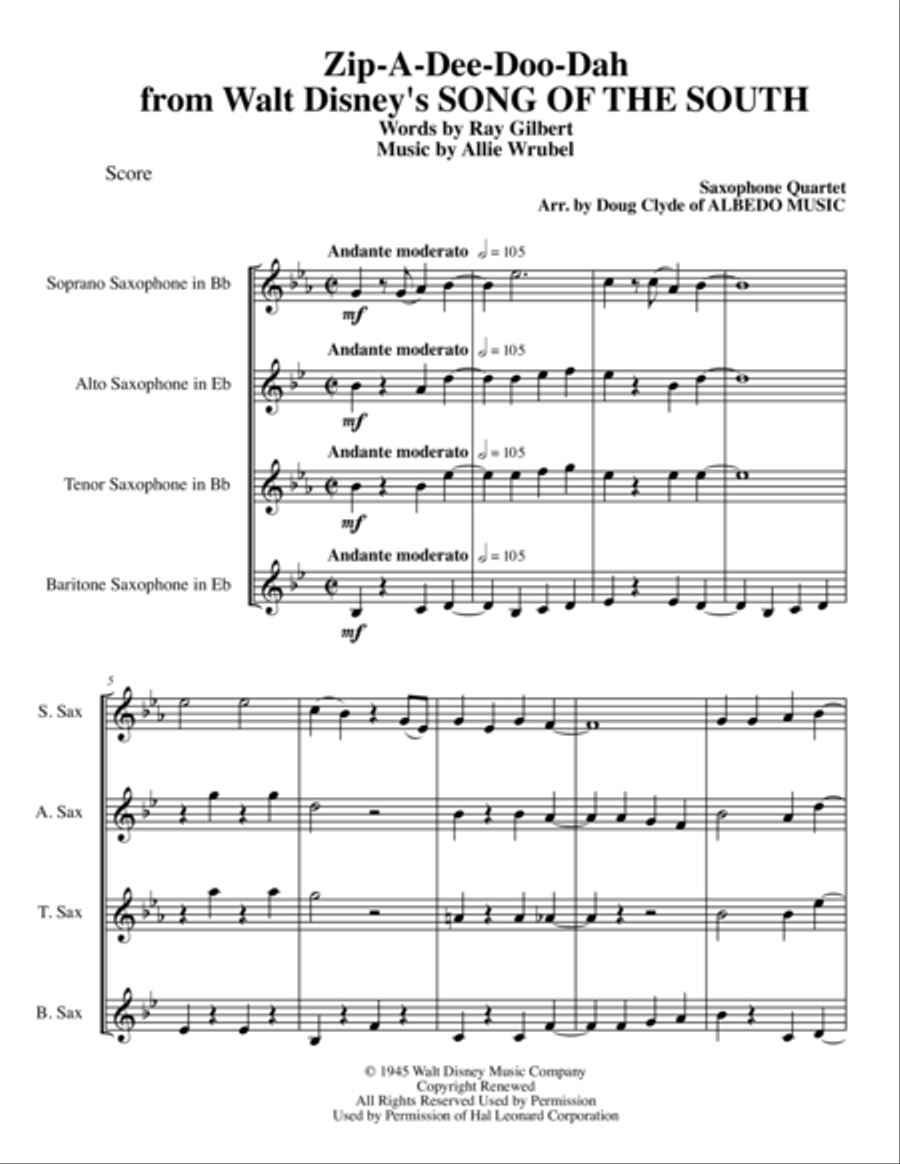 Zip-A-Dee-Doo-Dah Woodwind Quartet scores gallery preview page 1