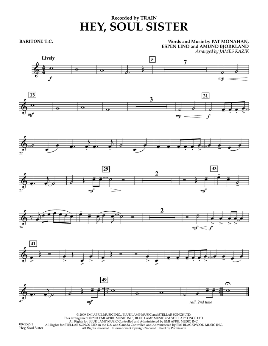 Hey, Soul Sister - Baritone T.C. Concert Band scores gallery preview page 1