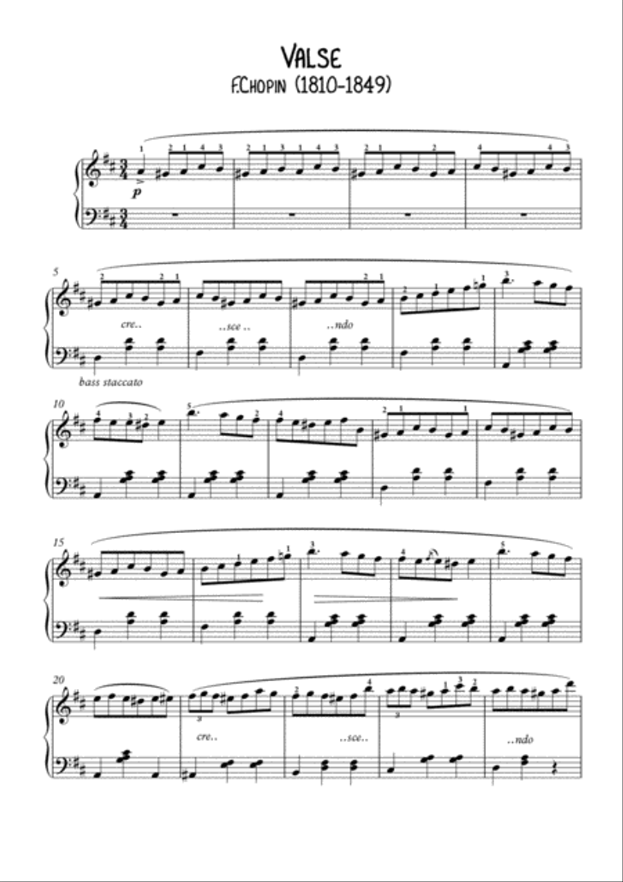 Valse 64-1 minute valse by Chopin for easy piano Easy Piano scores gallery preview page 1