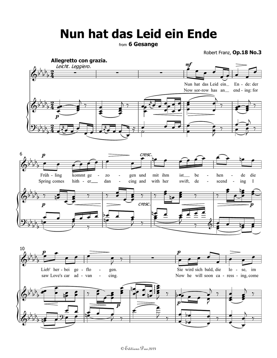 Nun hat das Leid ein Ende, by Robert Franz, in b flat minor Voice scores gallery preview page 3