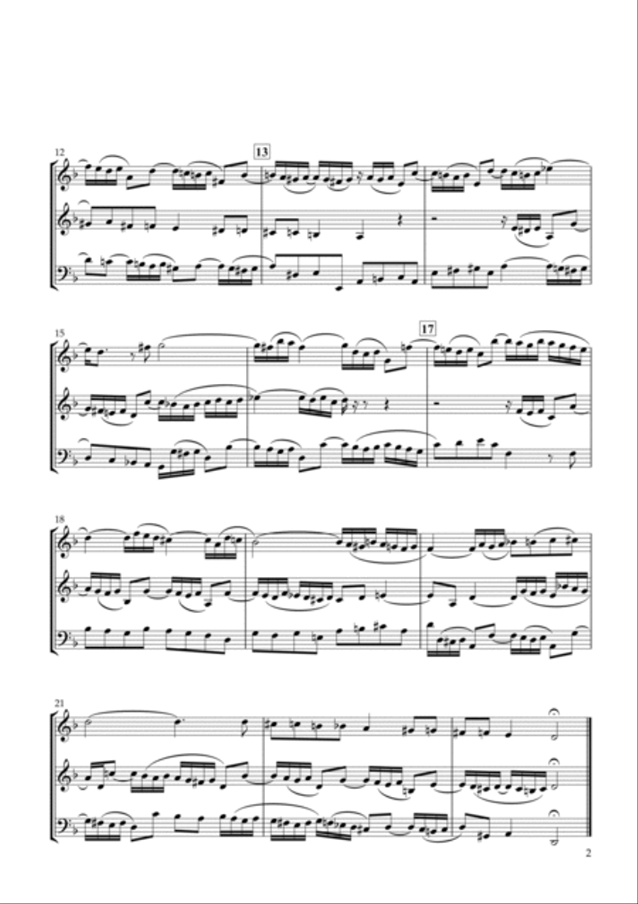 Sinfonia No.4 BWV.790 for Two Violins & Violoncello String Duet scores gallery preview page 2