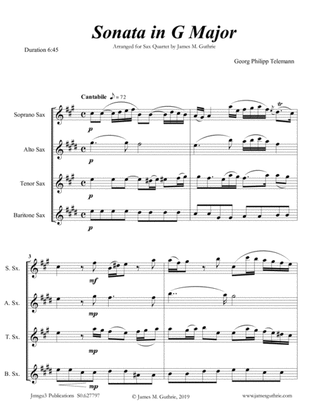 Book cover for Telemann: Sonata in G Major for Sax Quartet