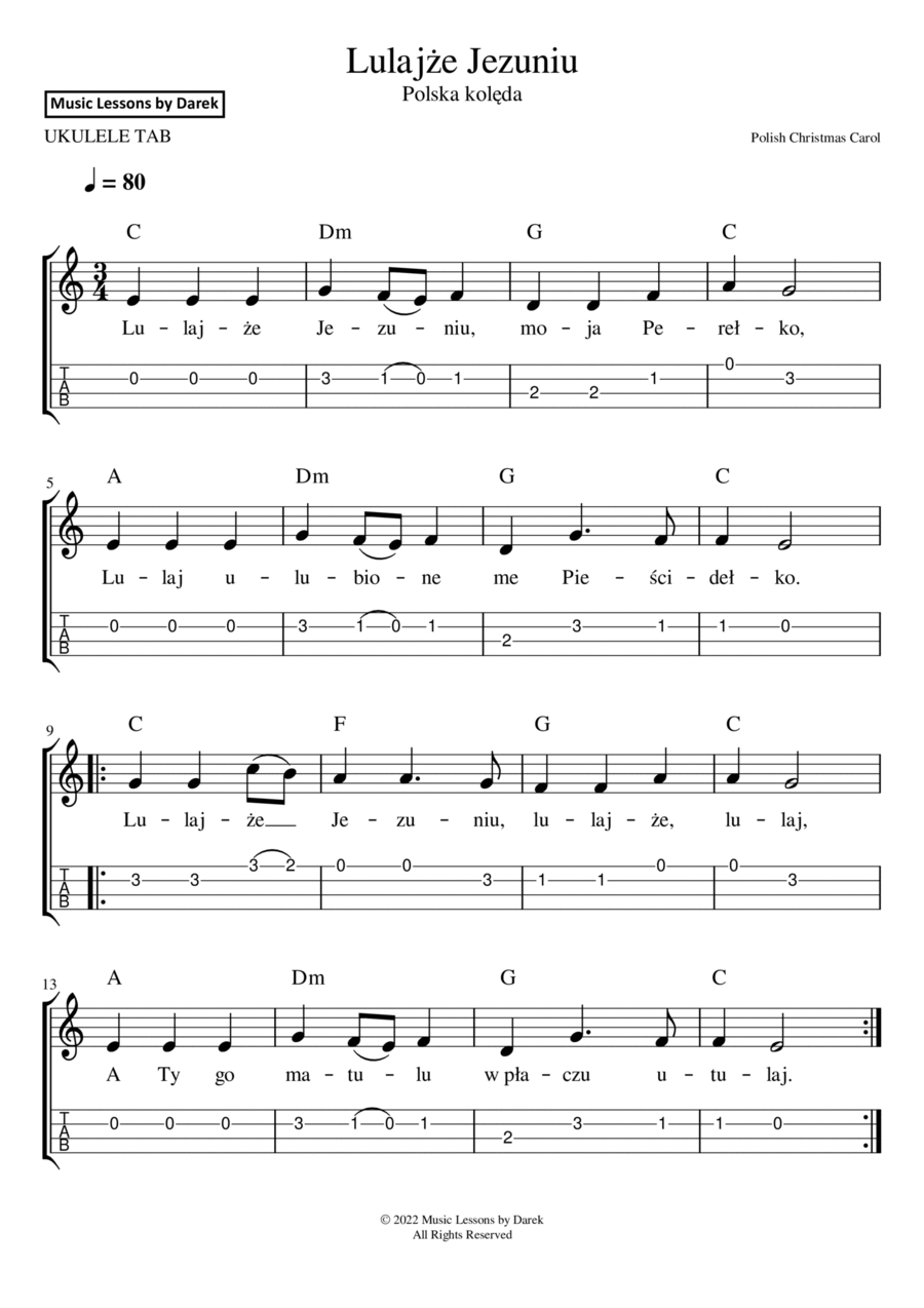 Lulajże Jezuniu (Polish Christmas Carol) [UKULELE TAB] Ukulele scores gallery preview page 1